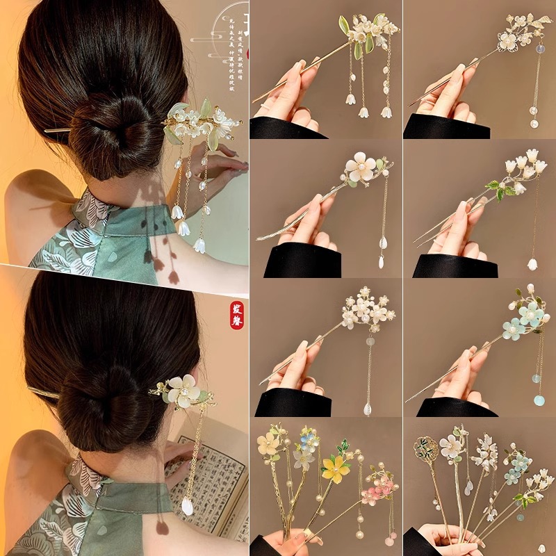 Antique Hair Accessories Tassel Hairpin Women's High-Grade Ancient Costume Hairpin Bun Headdress Han Chinese Clothing Cheongsam Hair Clasp Hairpin Accessories