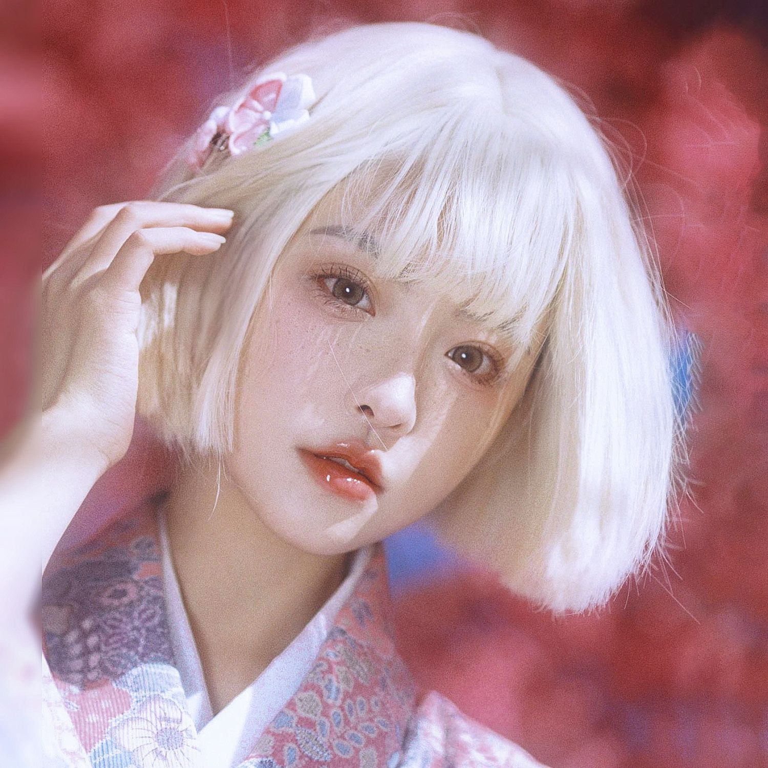 子岑假发女纯白色波波头夏季轻薄网红甜美自然一刀切短发全头套式