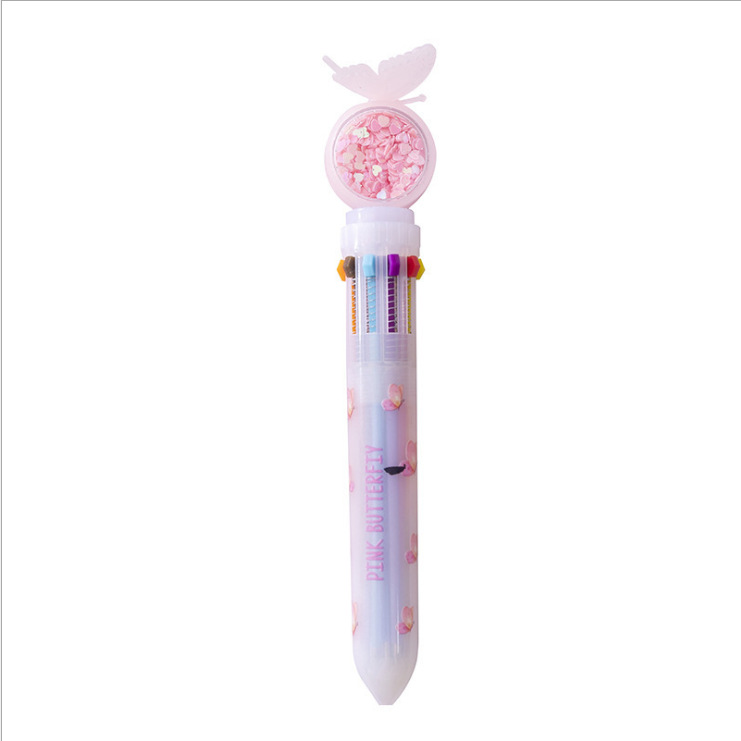 INS Girl Heart 10 Color Press Sequins Butterfly Rabbit Cat Candy Ballpoint Pen Transparent Color Hand Account Oil Pen