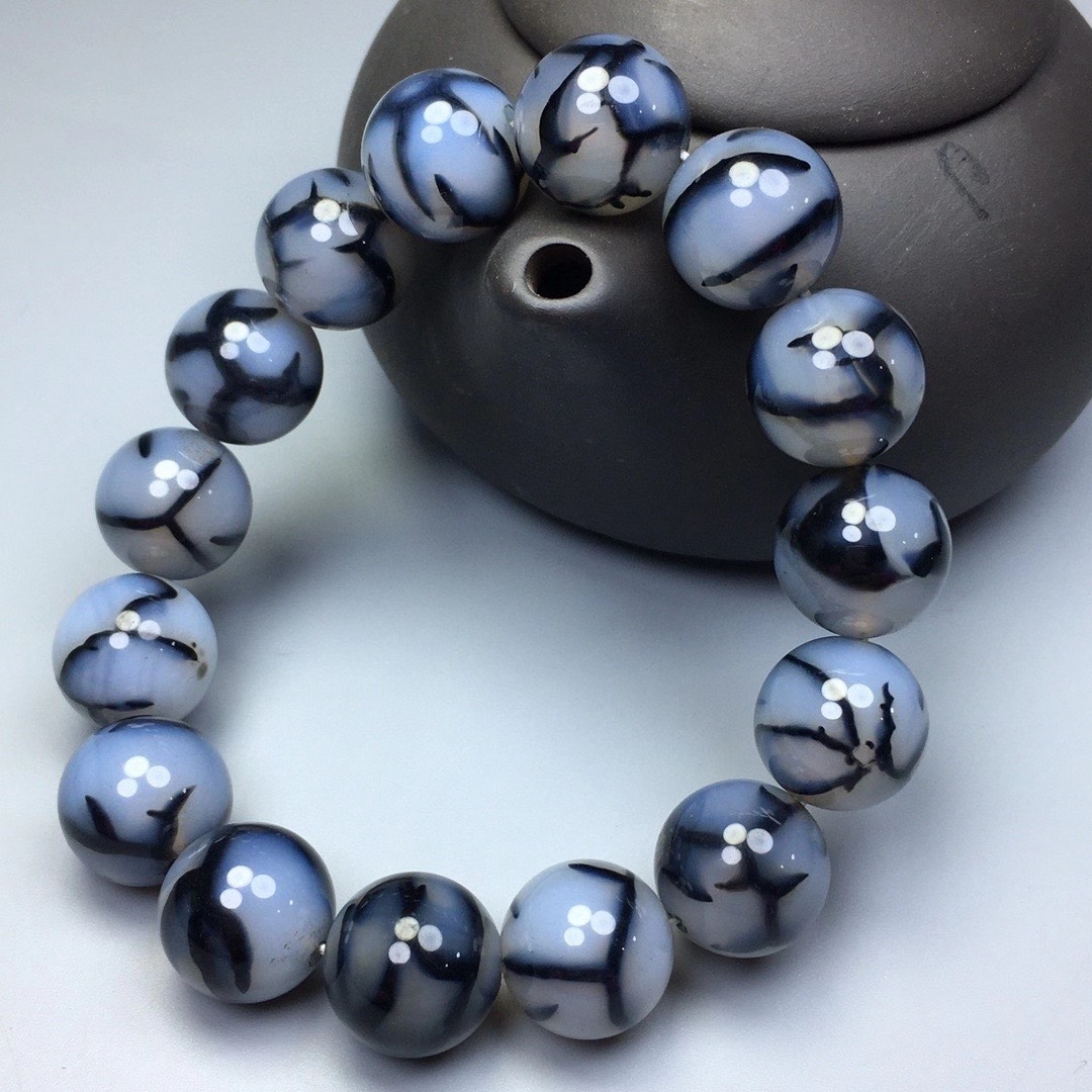 批发缠丝白龙纹冰花玛瑙手链佛珠念珠手串百搭复古天珠手链