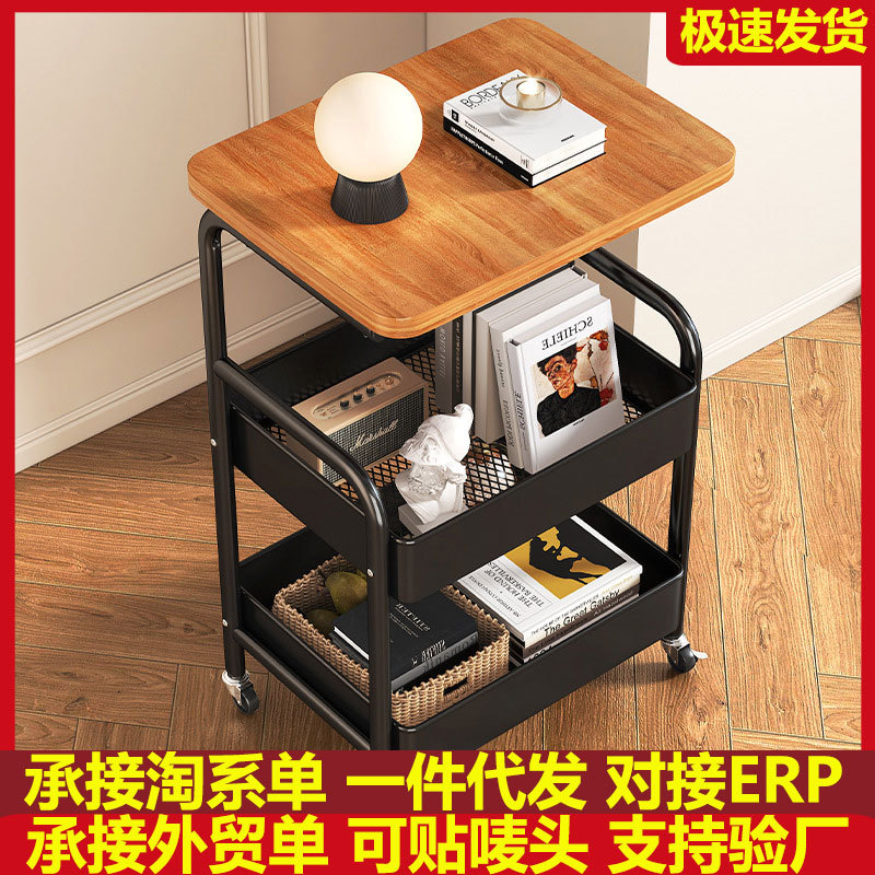 中古风置物架子可移动小推车书本收纳架神器家用多层放书包滑轮柜