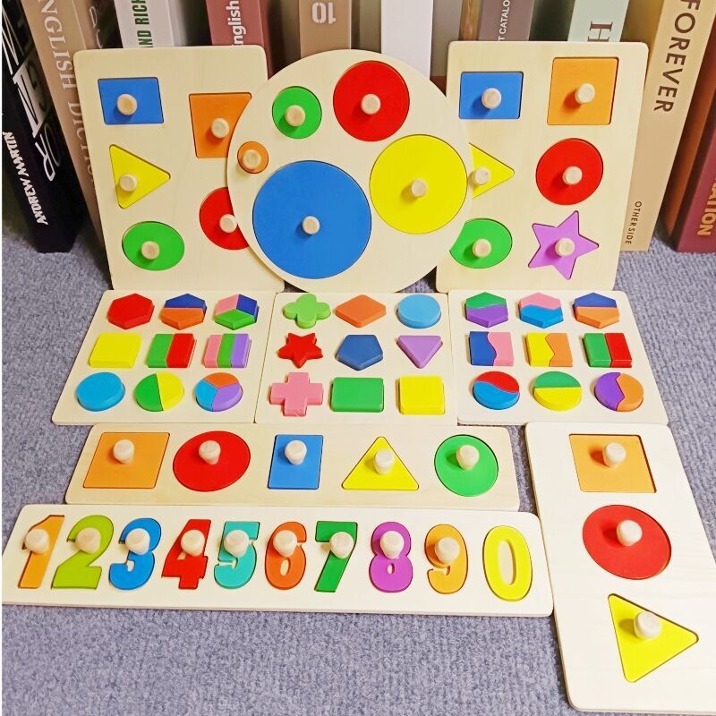 Montessori Teaching Aids Geometric Figure Panel Intelligence Puzzle Puzzle round Shape Matching Cognition Early Childhood Educational Toys