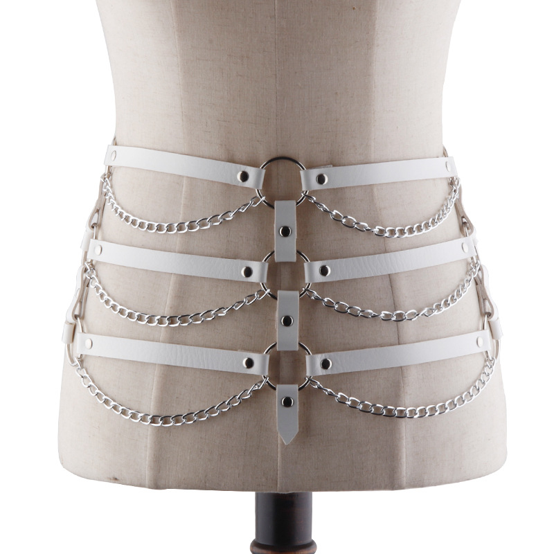 工厂直销皮革捆绑腰带 女用夜店性感镂空服饰 黑色情趣束缚衣腰链