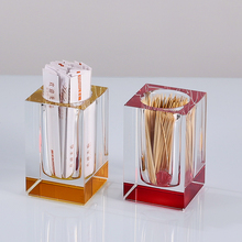 CSF9方形无盖透明水晶玻璃牙签筒酒店餐厅牙签罐便携式彩色牙