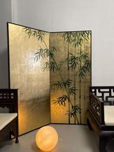 竹子屏风过道日式手绘漆画客厅装饰折叠移动隔断墙屏风茶室新中式
