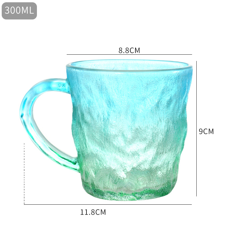 Factory Sales Ins Glacier Pattern Glass Cup Handle Beer Cup Coffee Drink Cup Boiled Water Men and Women Frosted Glass Cup