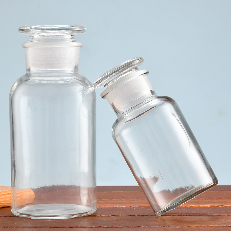 透明广口试剂瓶玻璃密封磨砂盖实验瓶化学实验室药瓶