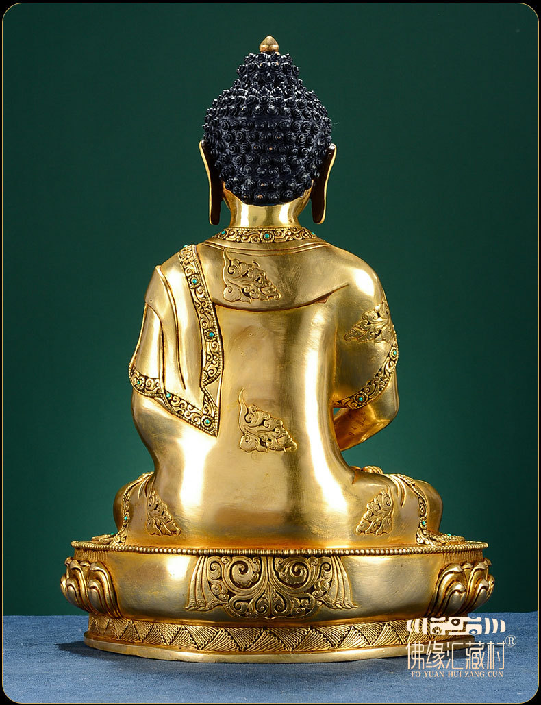 佛缘汇尼泊尔手工阿弥陀佛佛像铜鎏金雕花居家客厅供奉佛像10寸