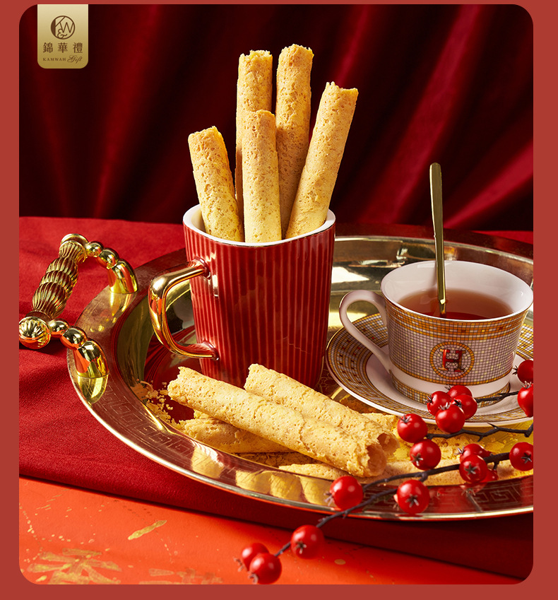 香港锦华原味蛋卷礼盒500g酥曲奇饼干蛋卷铁盒年货零食大礼包批发