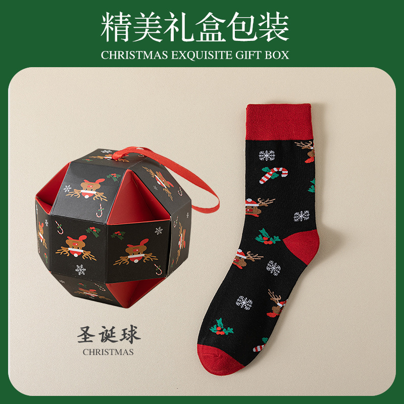 Socks Men's Autumn and Winter Mid-Calf Length Socks Combed Cotton Cartoon Pattern Gift Box Christmas Stockings Men's Socks New Year Gift