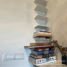 北欧墙角隐形书架墙上置物架铁艺收纳转角壁挂架杂志架书柜展示架