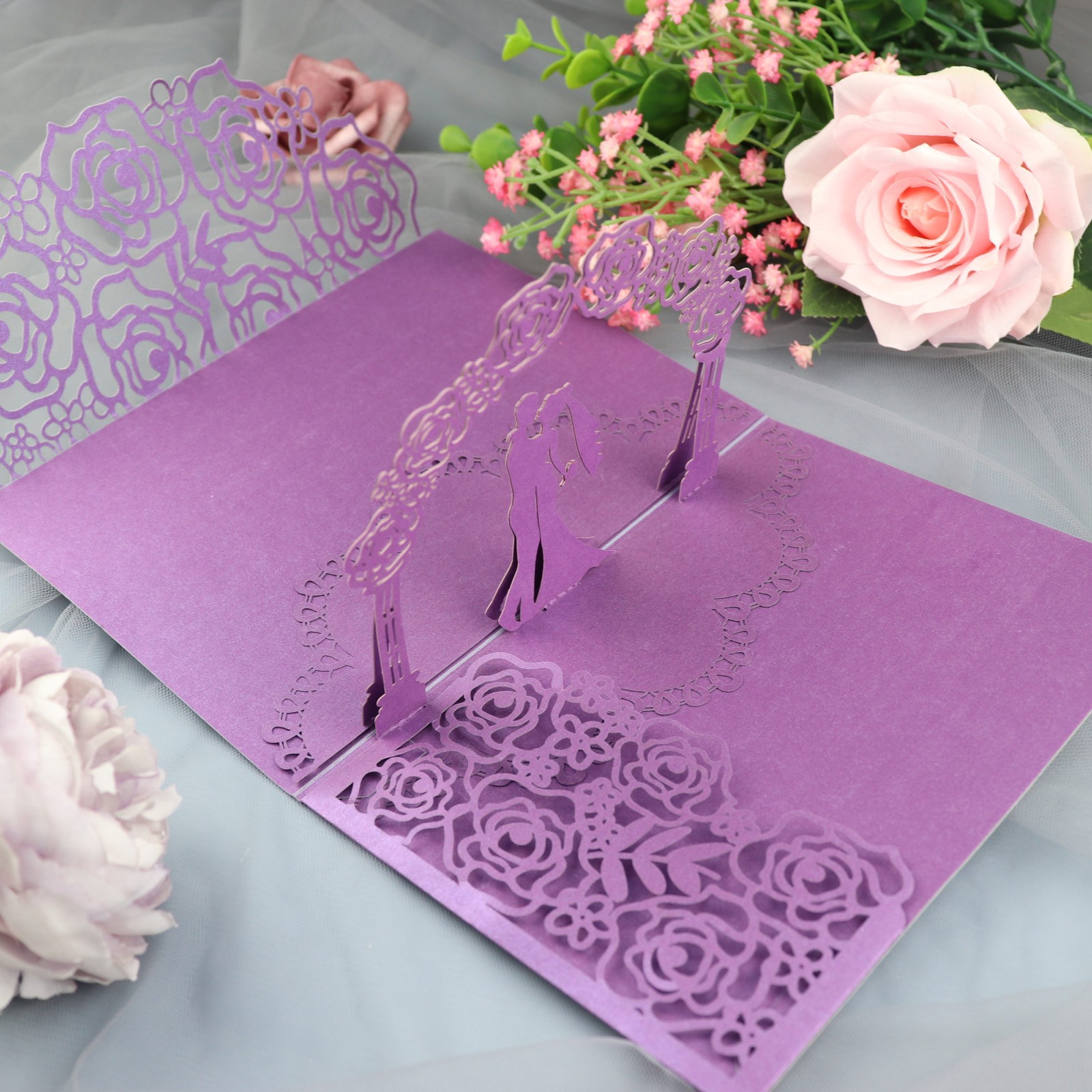 爱曼希 浪漫3d立体玫瑰花贺卡创意婚礼结婚请柬喜帖卡片印刷