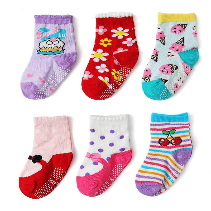 Kid's Basic Amazon Girls' Cartoon Cotton Socks Glue Dispensing Non-Slip Room Socks Children's Toddler Socks Wholesale