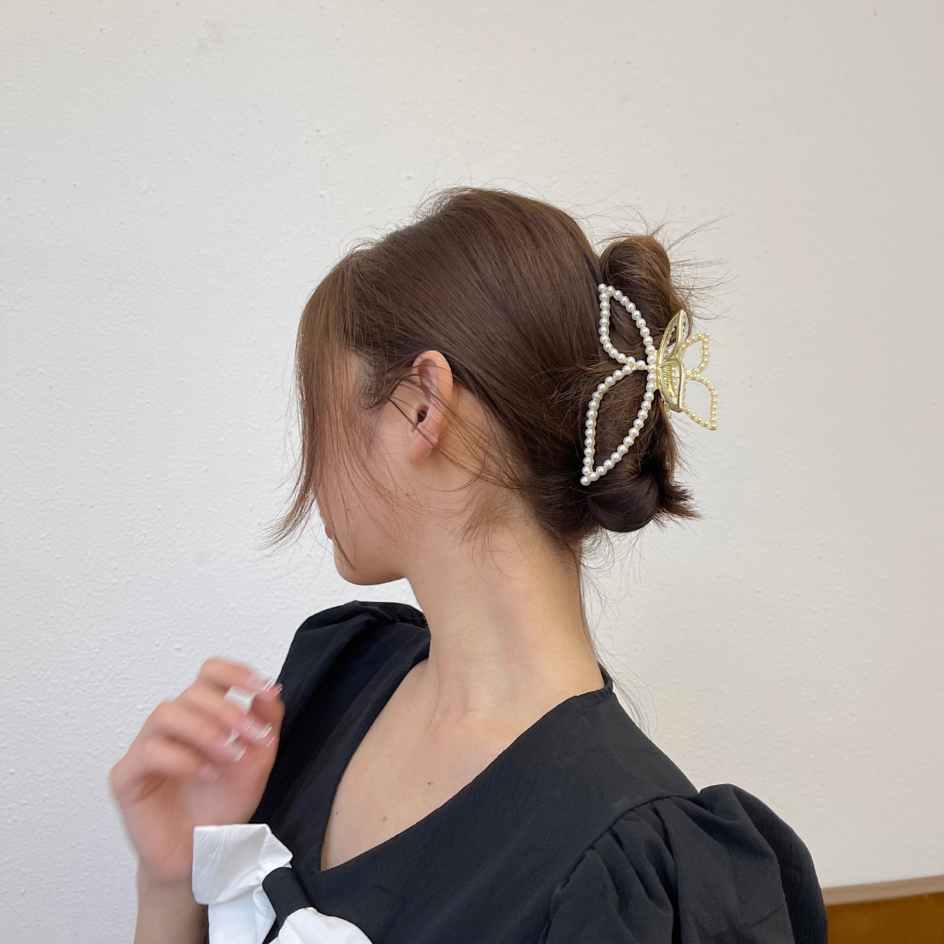 韩国网红大号夹子金属抓夹珍珠发夹后脑勺气质鲨鱼夹发卡发抓头饰