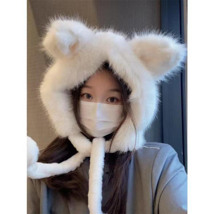 Hat Winter Women's Popular Cat Ears Cycling Earflaps Cold-Proof Warm Winter Thickened Fleece Fox Ears Fashion