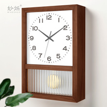 实木日式挂钟客厅家用复古时钟方形座钟创意时尚台式摇摆钟表