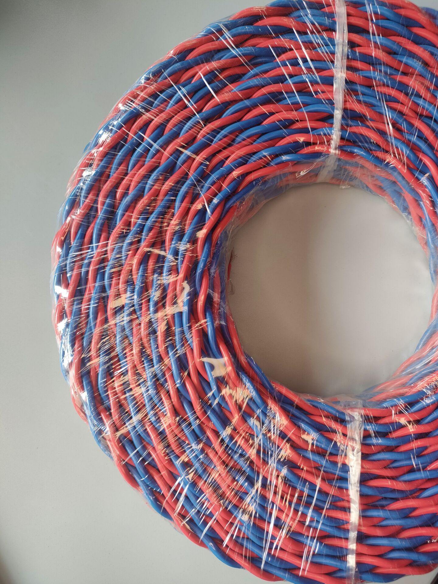 红蓝铜芯交织线2x42/64/84/108/128双绞线铜花线电线80米