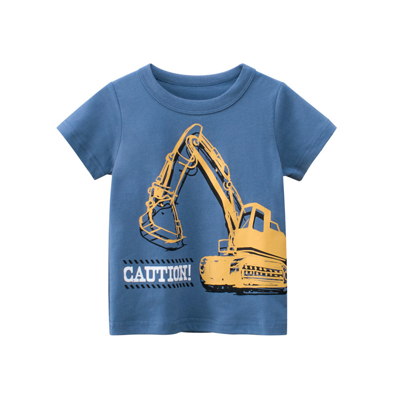 2024 Summer Children's Wear New Product Children's Short-Sleeved T-shirt Wholesale Boys Excavator Baby Clothing One Piece Consignment