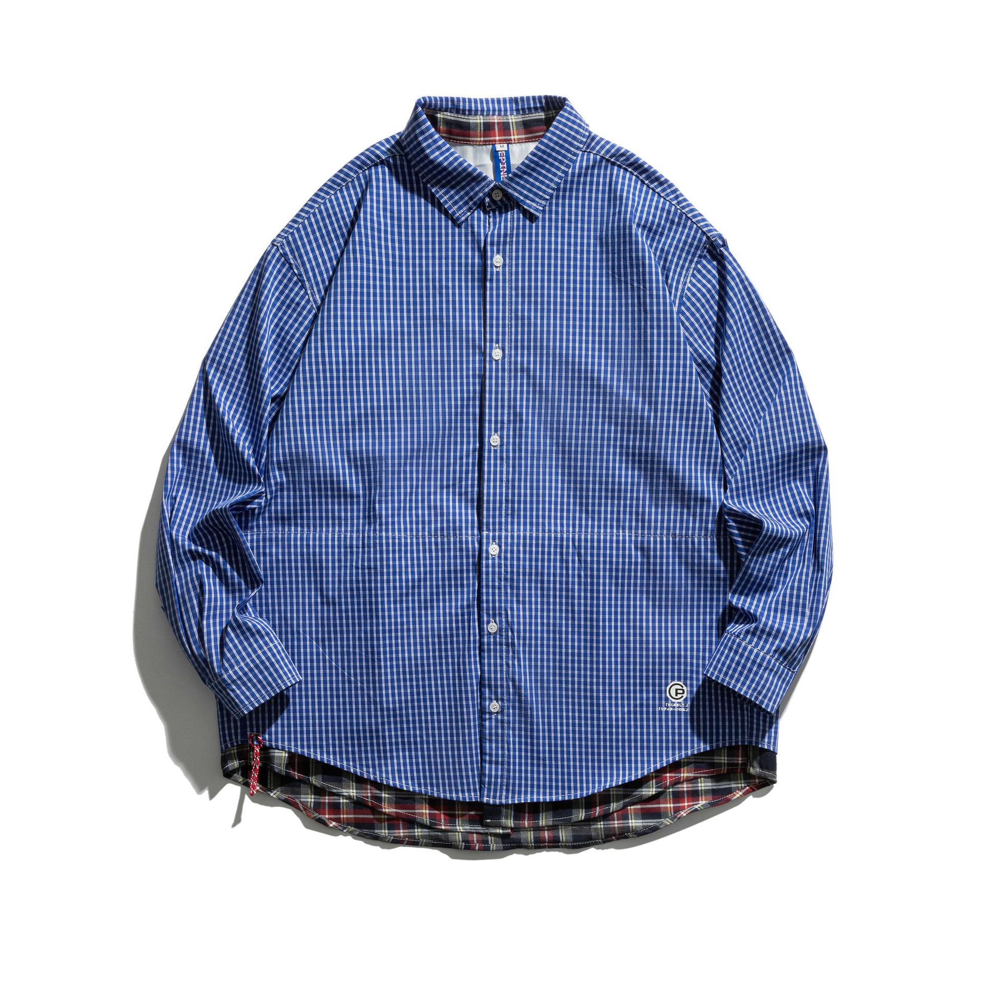 日系cityboy宽松休闲条纹拼接衬衫男长袖日潮流beams ssz格子衬衣