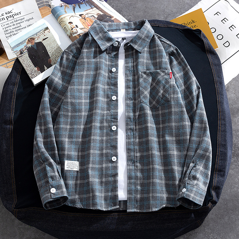 Spring and Autumn New Men's Shirt Fashion Brand Shirt Casual Plaid Long Sleeve Ready-to-Wear Hong Kong Style Japanese Style Ruoshuai Top Clothes