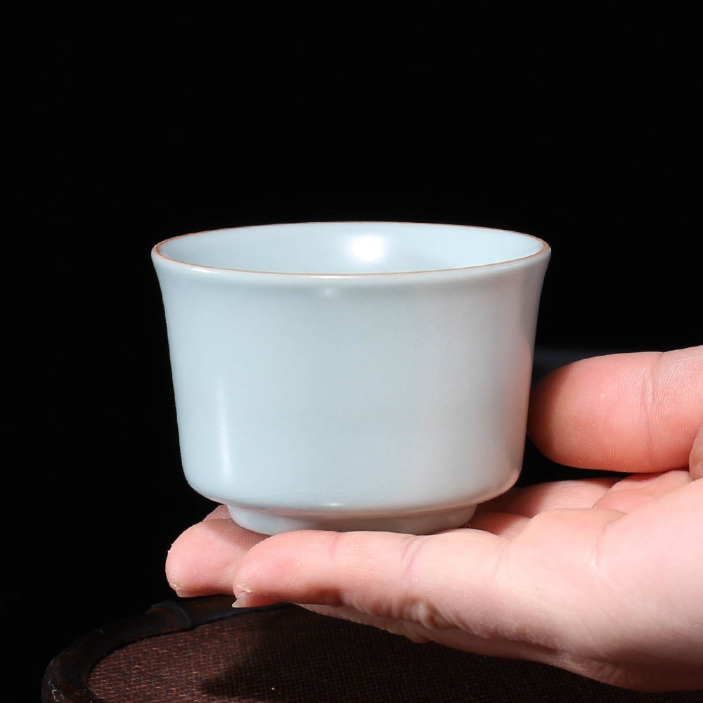 德化陶瓷茶杯开片汝窑主人杯品茗杯单个功夫茶具单杯平底茶碗80ml