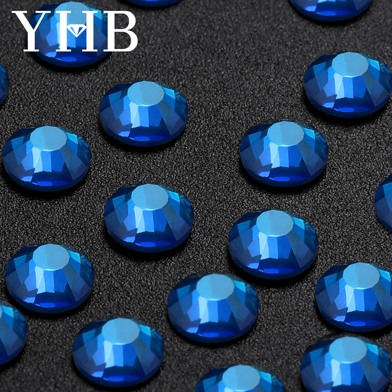 Factory Wholesale Crystal Huangjia Blue FLASH COLOR round with Rubber Bottom Hot Drilling Men's Clothing Nail Ornament 3mm Solid Now Batch