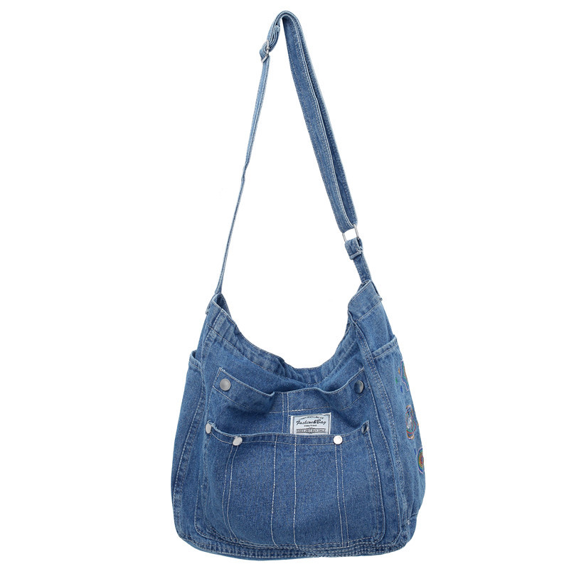 Simple Denim Bag Schoolgirl Shoulder Bag 2023 Spring Large Capacity Trendy Messenger Bag Cloth Bag Class Canvas Big Bag