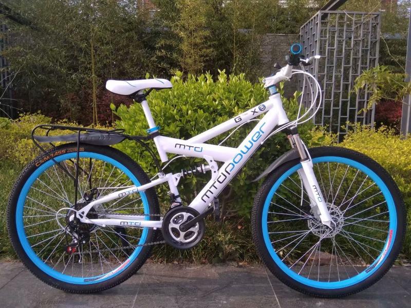 自行车男女26寸24寸变速山地自行车前后双减震双碟刹带后座人单车