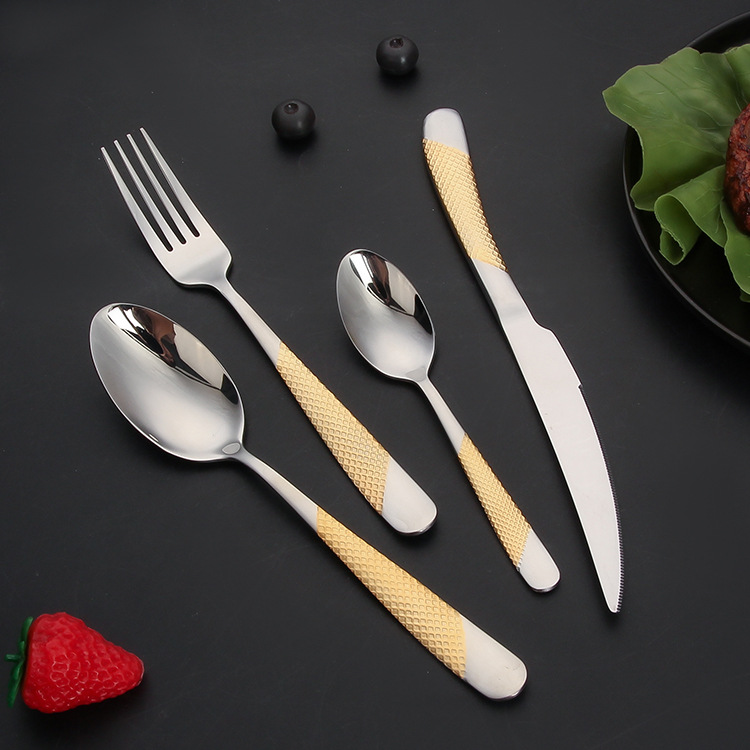 Star Diamond 304 Stainless Steel Knife, Fork and Spoon Western Food Tableware Set Steak Knife and Fork Four-Piece Set Hotel Titanium Plated Western Style