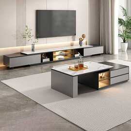 轻奢电视柜现代简约家用客厅储物柜子小户型伸缩茶几电视机柜组合