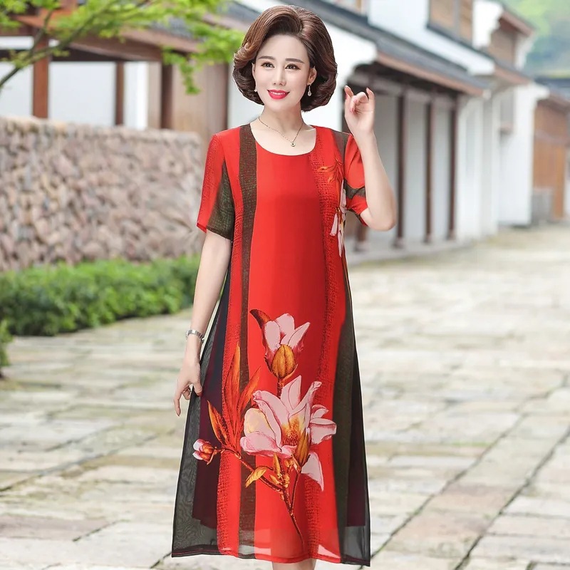 Women's New 2023 Popular Mom Dress Wide and Fashionable Noble plus Size Middle-Aged and Elderly Women's Dress