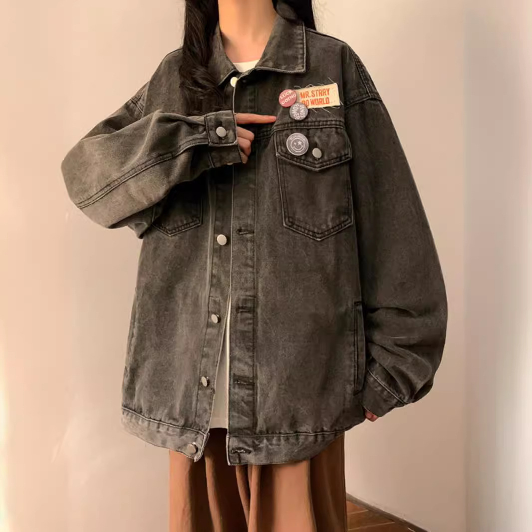 牛仔外套女2024新款春秋季韩版宽松bf慵懒风港风复古学生夹克上衣