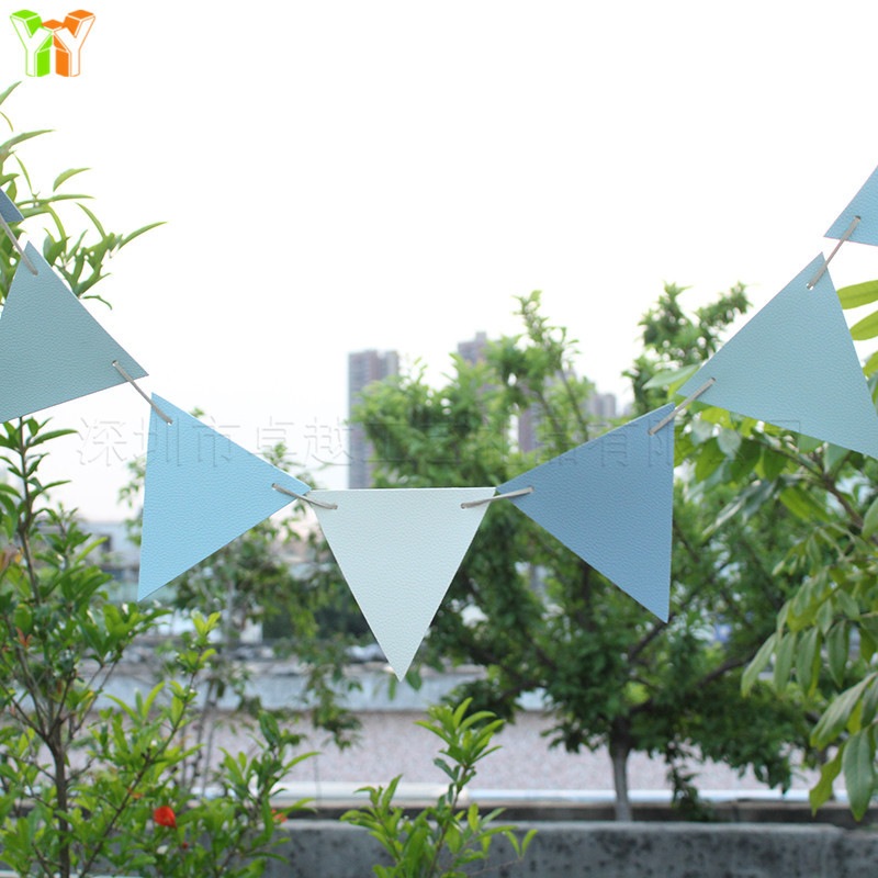 韩式户外露营帐篷挂旗 pu皮旗帜12面彩色三角营地吊旗 野营挂彩旗