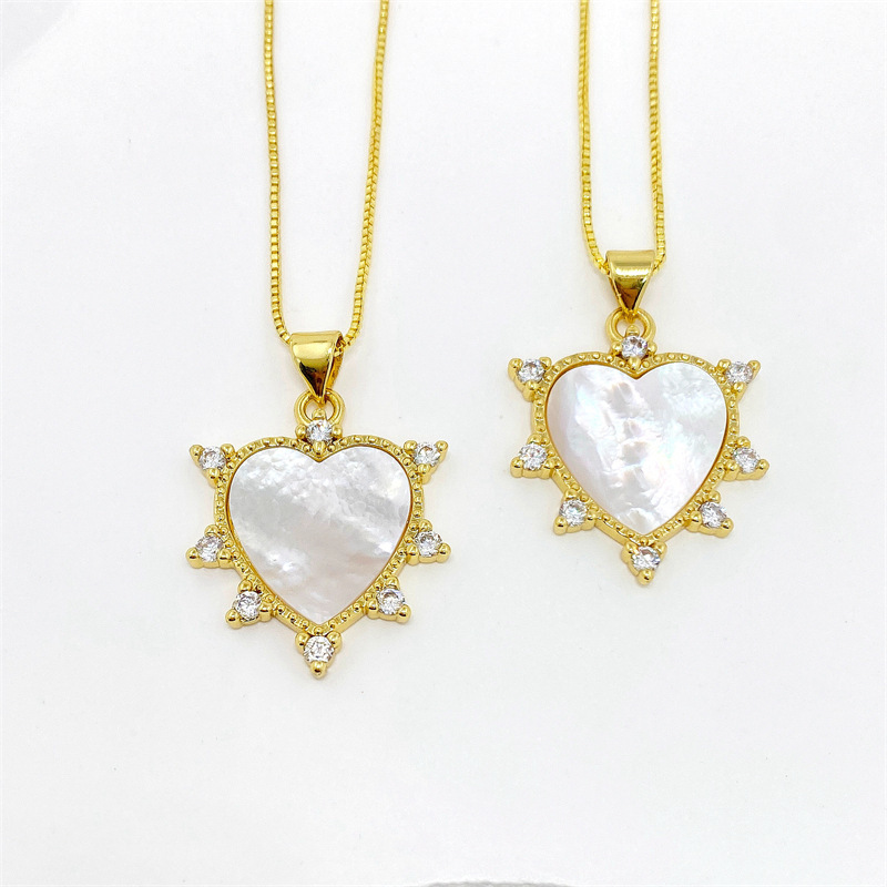 复古个性铜镀金色镶锆石桃心形吊坠爱心放射型宽大版项链挂件配饰