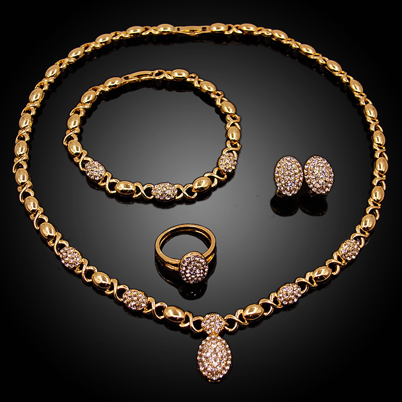 亲吻拥抱xo珠宝首饰套装锌合金项链耳环手链戒指饰品四件套