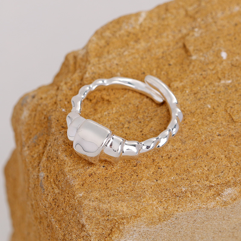 s925银韩版简约气质牛角包素圈戒指女款冷淡风开口指环潮款百搭