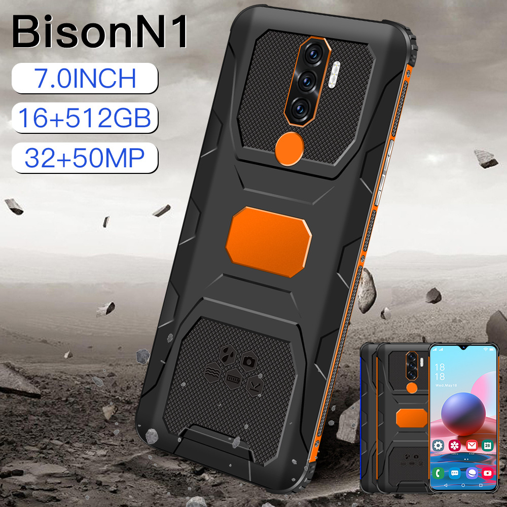 bison n1跨境新款智能手机 7.0寸水滴屏安卓国产三防手机现货批发