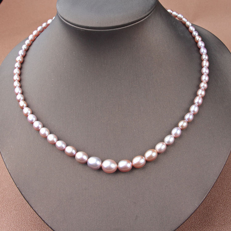 Natural Freshwater Pearl Necklace round Beads Nearly round Beads M-Shaped Pearl Graduated Strand Plain Wear Live Broadcast Supply Delivery Supported