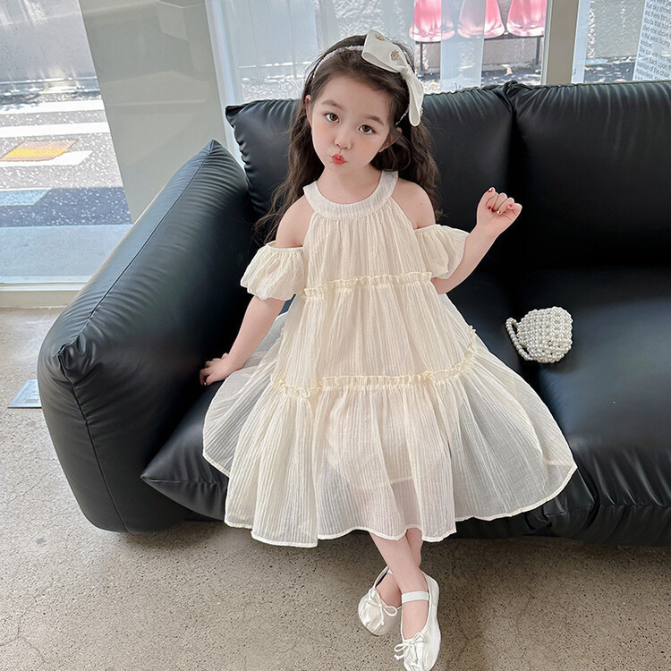 女童夏装连衣裙2023新款女宝宝公主裙洋气女孩露肩吊带裙儿童潮流