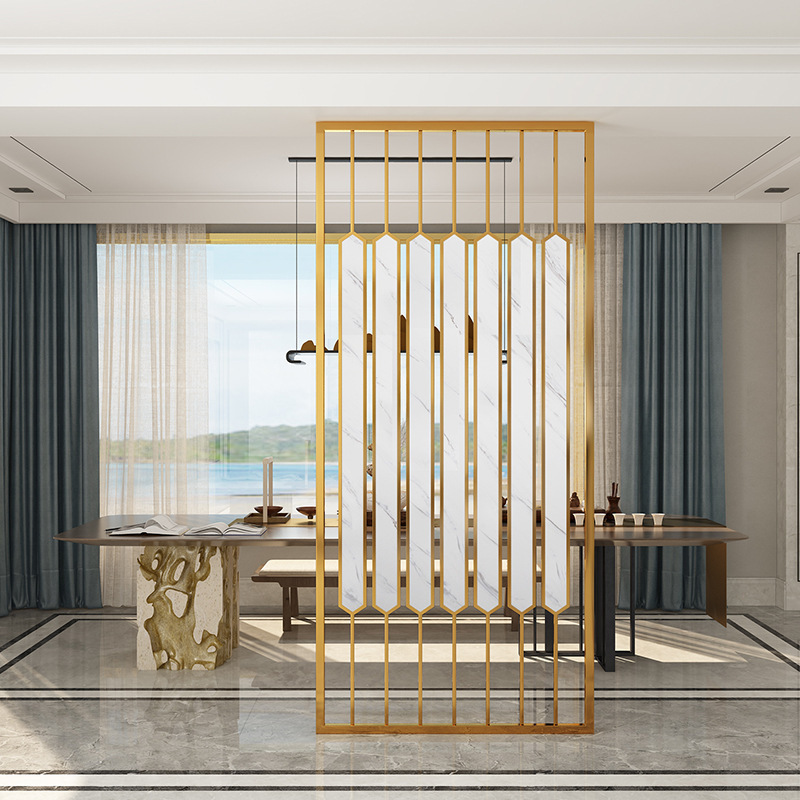 铁艺不锈钢屏风隔断uv板客厅镂空玄关现代金属餐厅办公室装饰