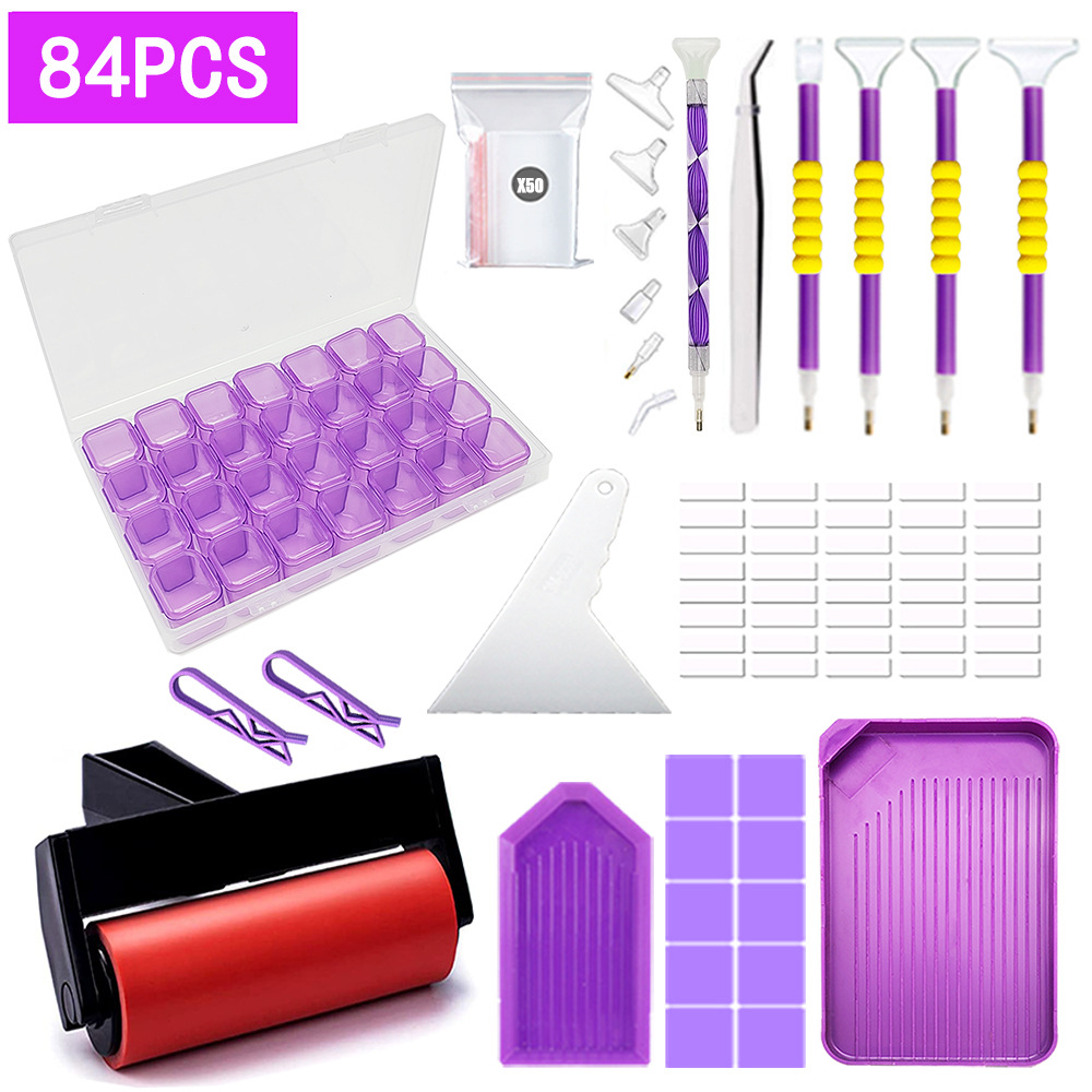 New Diamond Painting Tool Set Funnel Spot Drill Plate Spot Drill Rhinestone Pen Plaster Purple 28 Grid Storage Box Accessories Accessories