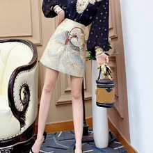 中风国刺绣钉珠A字裙女2023夏季新款时尚百搭复古提花包臀半身裙