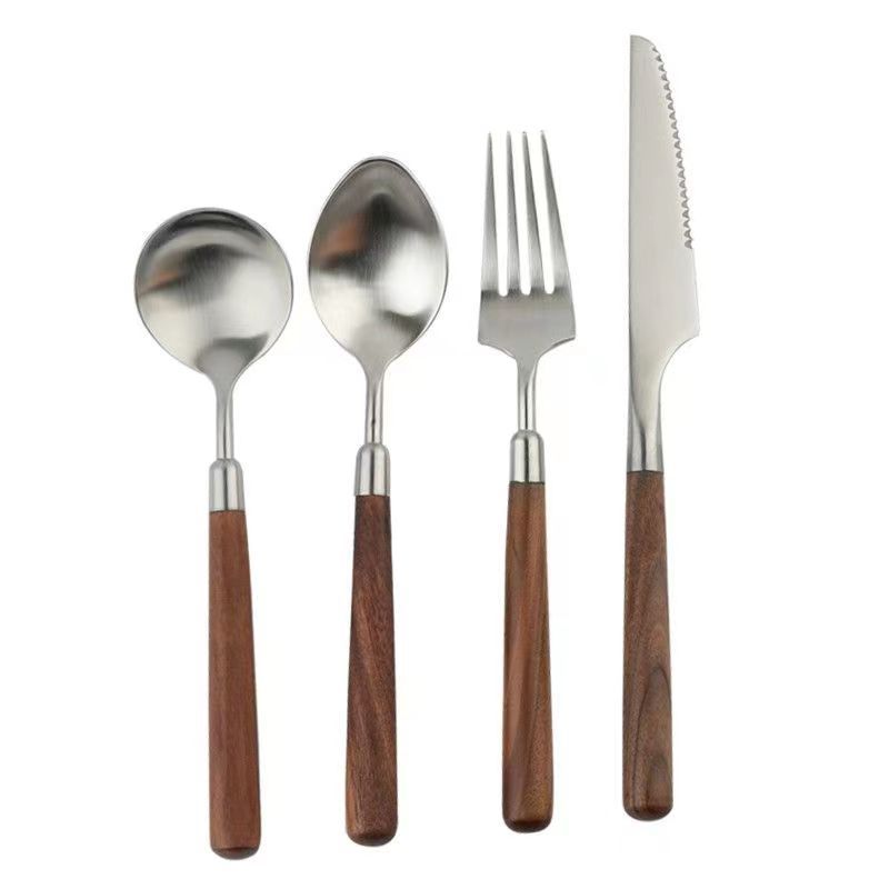 Cross-Border Walnut Western Spoon 304 Stainless Steel Spoon Good-looking Spoon Steak Knife and Fork Soup Spoon Spoon Fork