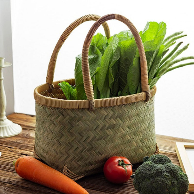 竹制品买菜篮购物篮提手篮手工编织装水果蔬菜采摘篮户外野餐篮子