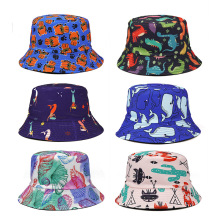 跨境外贸遮阳帽子卡通动物图案双面戴盆帽涂鸦渔夫帽遮阳太阳帽女