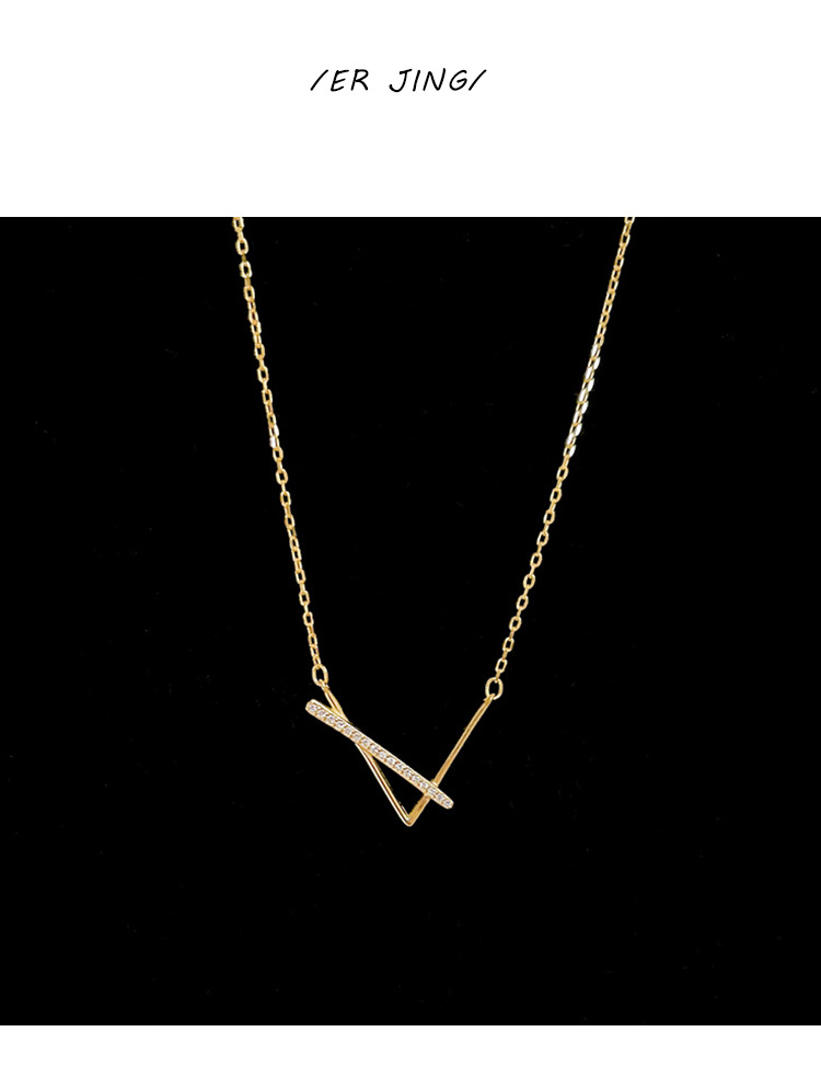 s925纯银项链女生v字饰品ins小众设计感简约气质锆石欧美锁骨链子