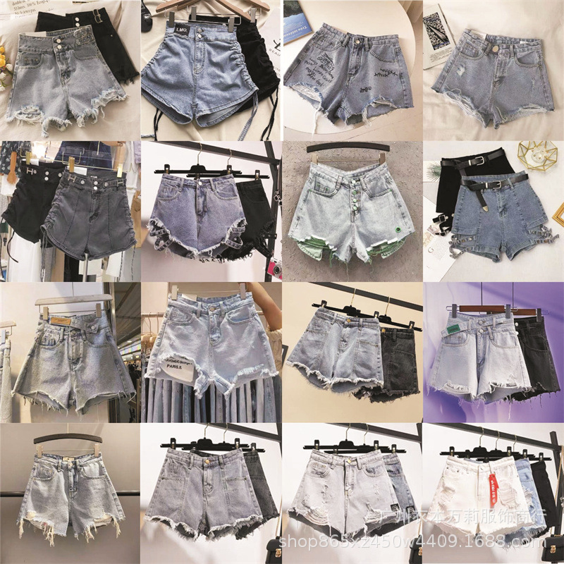Denim Shorts Women's 2024 Hot Summer Ripped High Waist A- line Slimming Slim Korean Style Oversized Jeans Wholesale