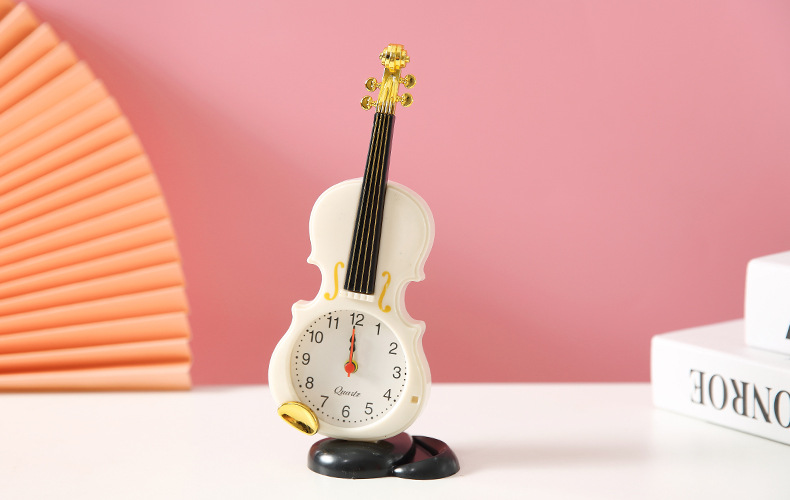 创意小提琴闹钟卡通可爱儿童小闹钟学生桌面小钟表床头台钟