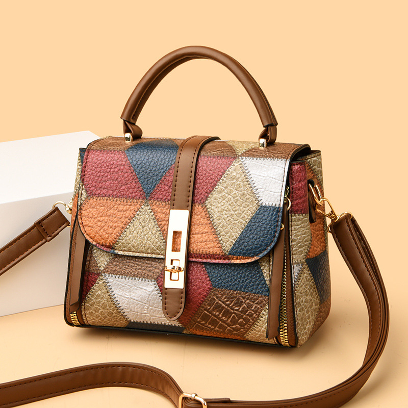 外贸包包女2024新款潮时尚撞色手提包百搭单肩包简约大容量斜挎包