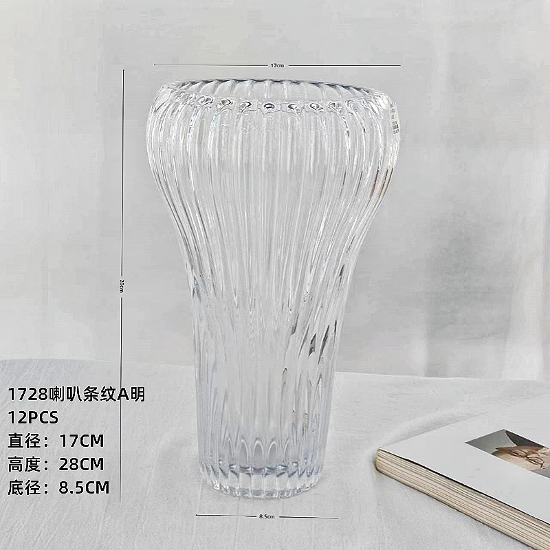 Minimalist Creative Trumpet Striped Glass Vase Hydroponic Flowers Hotel Wedding Home Desktop Decorative Flower Arrangement Decoration